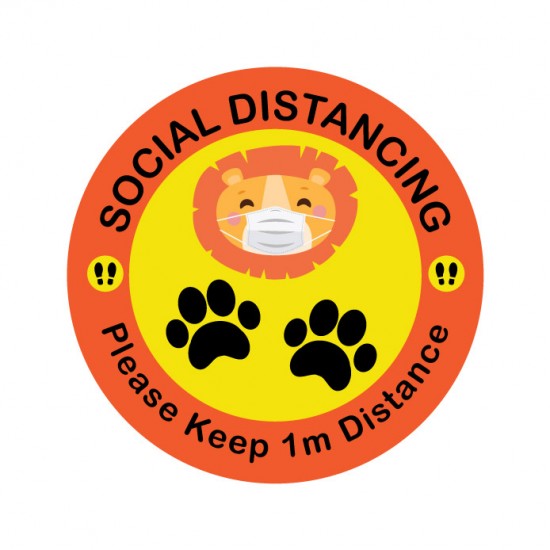 Covid-19 Floor Sticker Please Keep 1M Distance Lion Yellow 26cm 3pcs